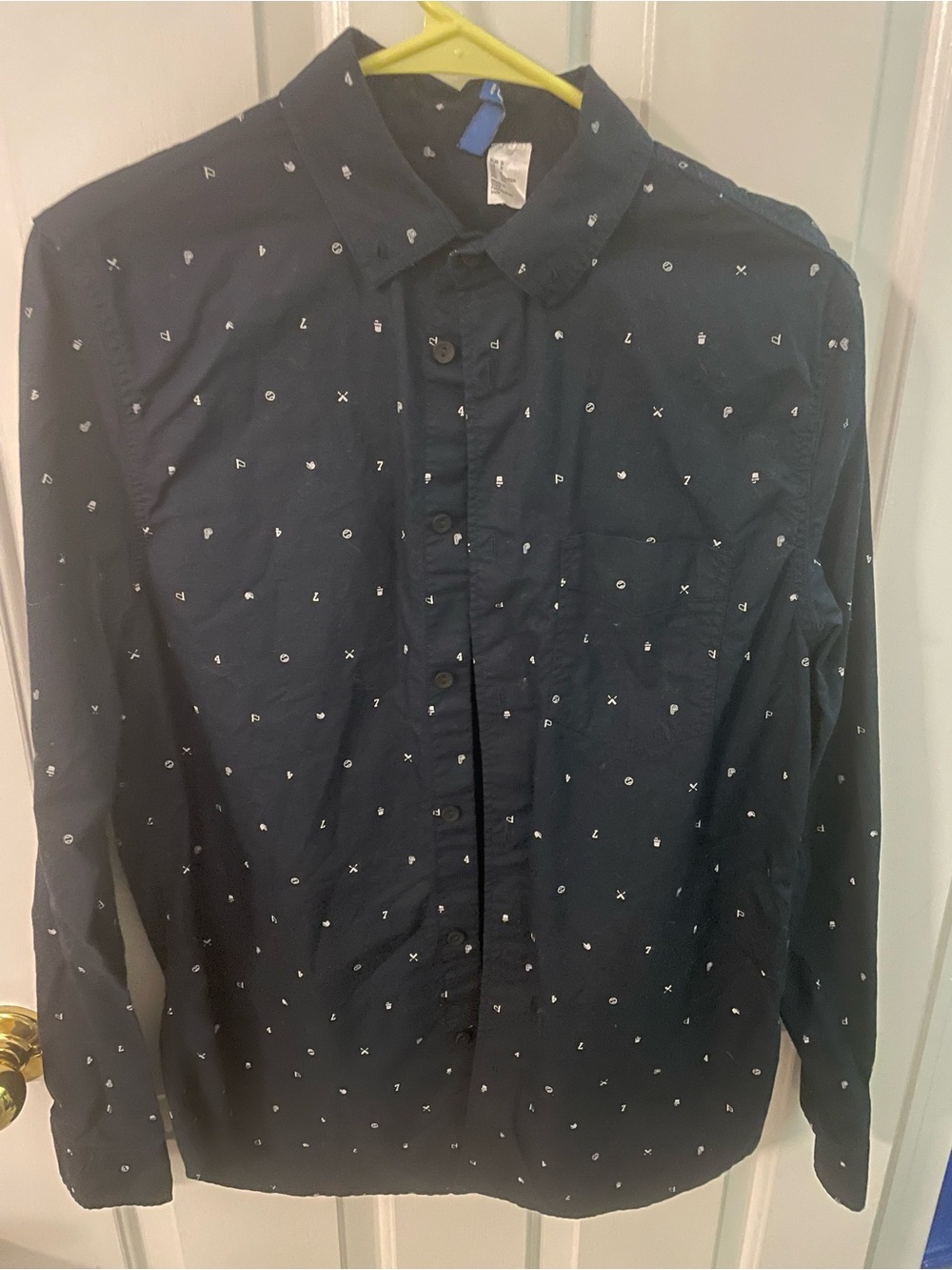 H&M Navy Button-Down Shirt with White Micro Motif